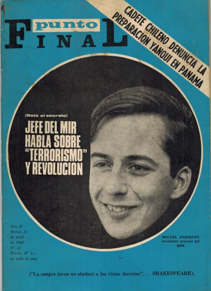 Revista Punto Final Nº53. Miguel Enríquez en la portada, como secretario general del MIR. Revista Punto Final