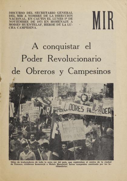 Discurso - Homenaje de Miguel Enríquez en el funeral del líder campesino y mapuche Moisés Huentelaf, 1971. Fondo Familiar Discurso