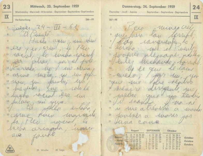 Nota bajo el título "El Puente", del 24 de Marzo de 1961. Cuaderno de Miguel Enriquez. El Puente 1