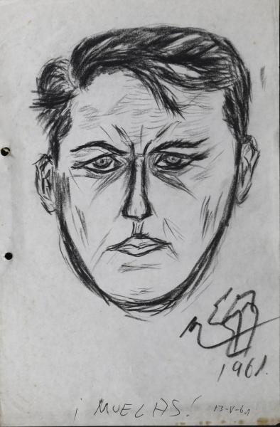 Autorretrato de Miguel Enriquez. Este es uno de los autorretratos que Miguel elaboró. Autorretrato de Miguel Enriquez.