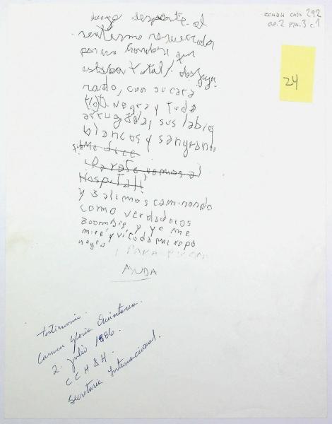 Manuscrito de Carmen Gloria Quintana